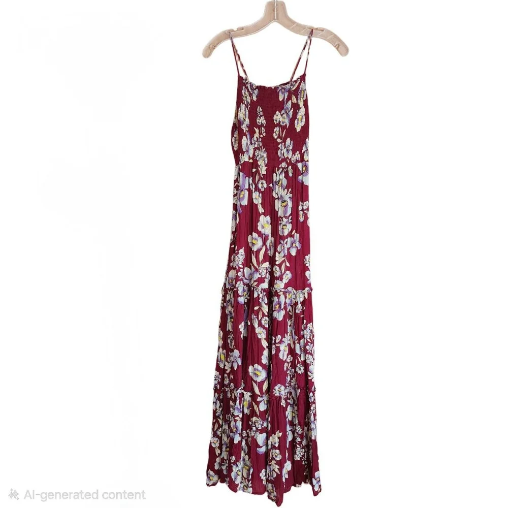 FREE PEOPLE NWOT Garden Party Burgundy Floral Maxi Dress in Raspberry XS - Picture 6 of 8